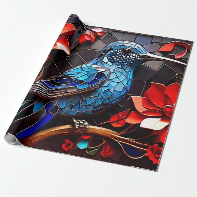 Cute Colourful Hummingbird Mosaics Decorative  Wrapping Paper (Unrolled)