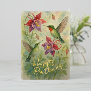 Cute Colourful Hummingbirds Gold Foil Birthday Car Holiday Card