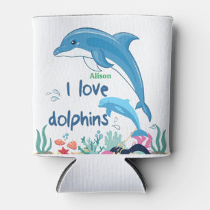 Cute & Colourful I Love Dolphins Quotes Name Can Cooler