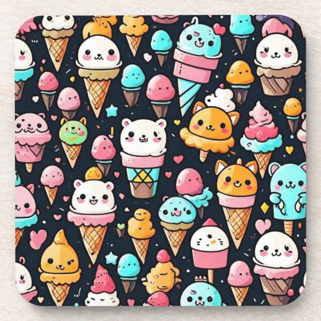 Cute colourful ice cream cones  coaster (Front)