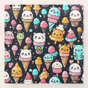 Cute colourful ice cream cones glass coaster