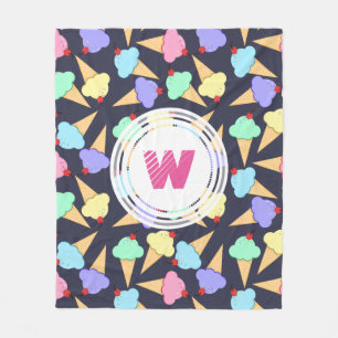 Cute Colourful Ice Cream Cones - Personalised Fleece Blanket