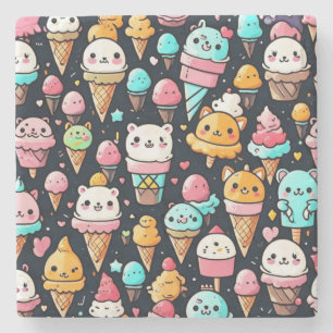 Cute colourful ice cream cones  stone coaster