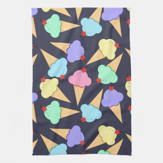Cute Colourful Ice Cream Cones Tea Towel (Vertical)