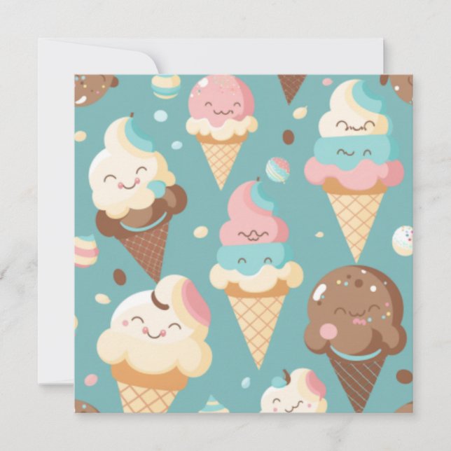 Cute colourful ice cream  invitation (Front)