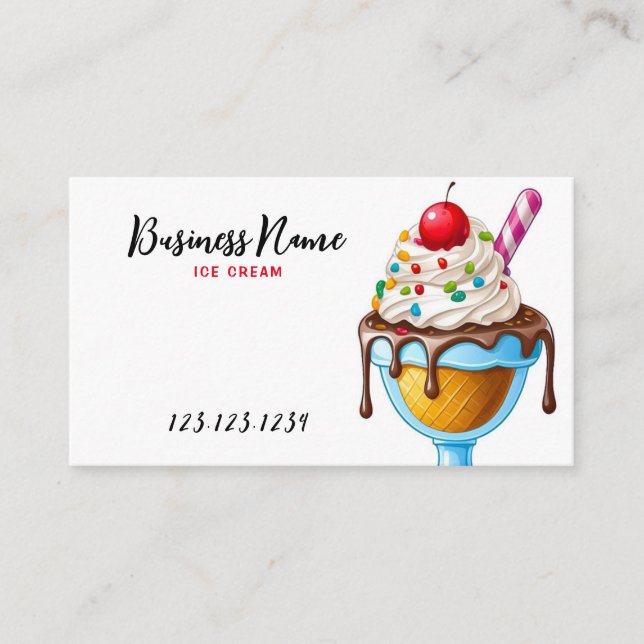 Cute Colourful Ice Cream Sundae Illustration Business Card (Front)