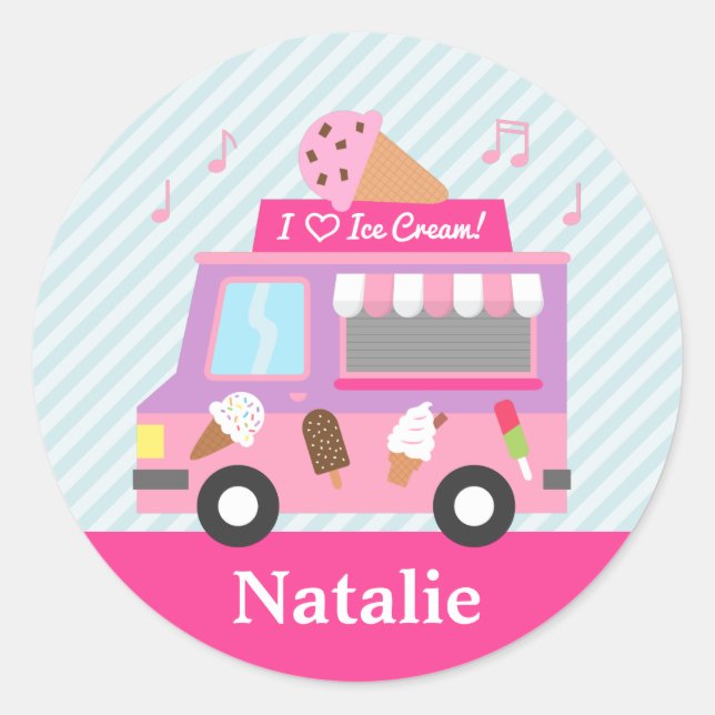 Cute Colourful Ice Cream Truck For Girls Classic Round Sticker (Front)