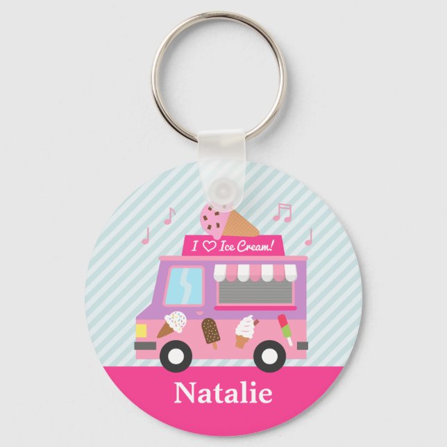 Cute Colourful Ice Cream Truck For Girls Key Ring (Front)