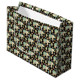 Cute colourful indian elephants pattern large gift bag