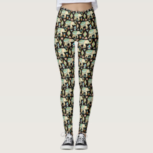 Cute colourful indian elephants pattern leggings