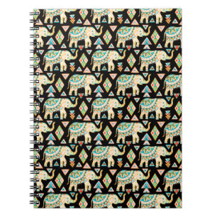 Cute colourful indian elephants pattern notebook