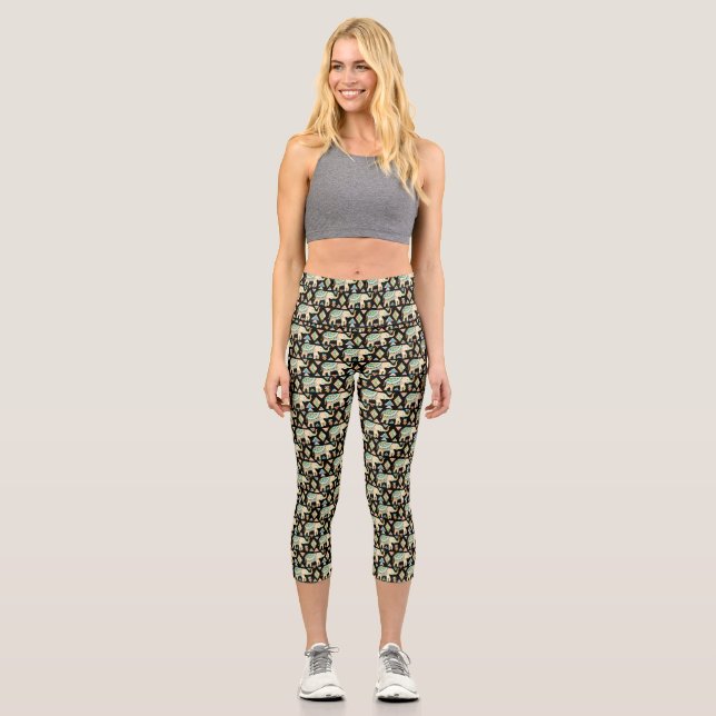 Cute colourful indian elephants pattern notebook capri leggings (Front)