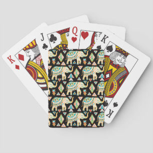 Cute colourful indian elephants pattern playing cards