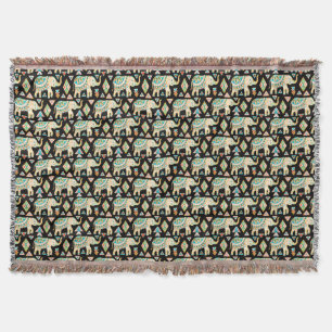 Cute colourful indian elephants pattern throw blanket