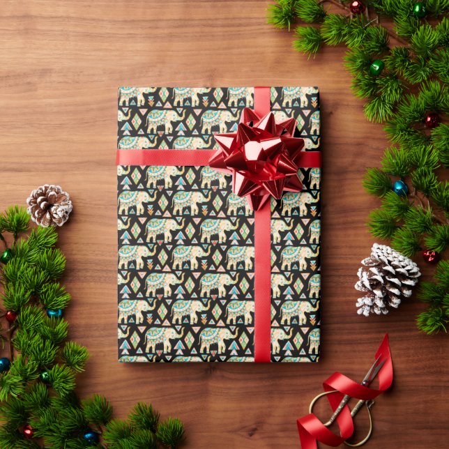 Cute colourful indian elephants pattern wrapping paper (Holiday Gift)