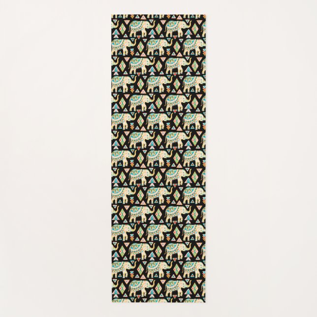 Cute colourful indian elephants pattern yoga mat (Front)