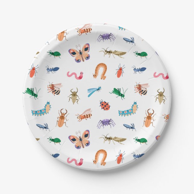 Cute Colourful Insect Pattern Paper Plate (Front)