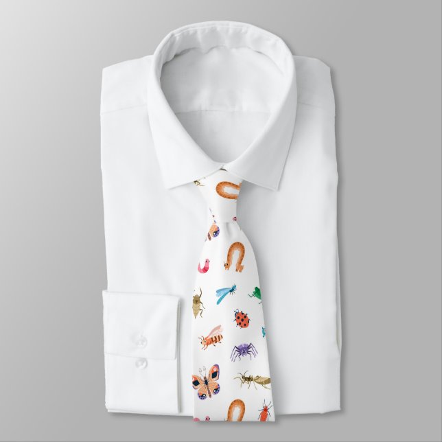 Cute Colourful Insect Pattern Tie (Tied)