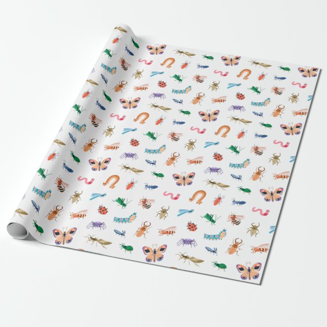 Cute Colourful Insect Pattern Wrapping Paper (Unrolled)