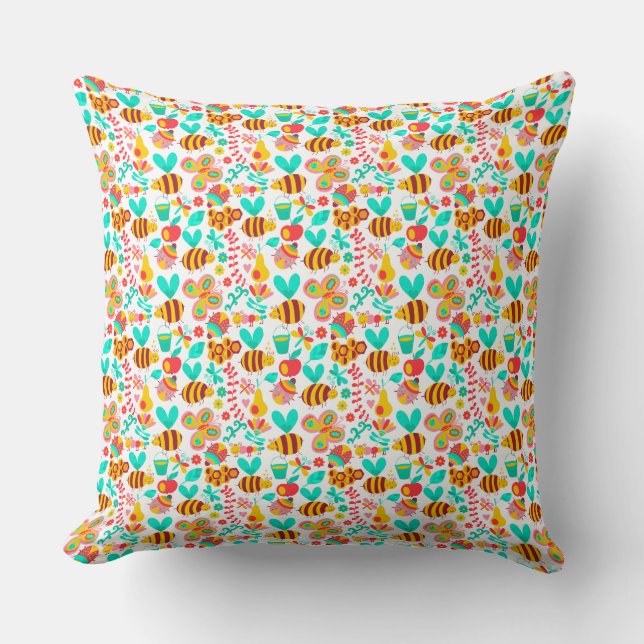 Cute colourful insects patterns cushion (Front)
