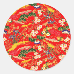Cute colourful japanese floral patterns classic round sticker