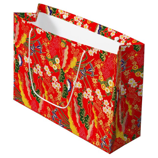 Cute colourful japanese floral patterns large gift bag (Front Angled)