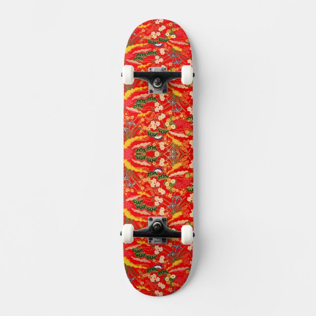Cute colourful japanese floral patterns skateboard (Front)