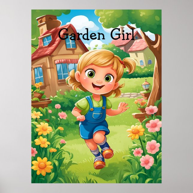 Cute Colourful Joyful Garden Girl AI Poster (Front)