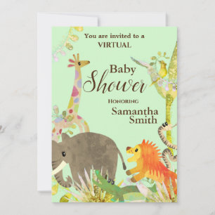 Cute Colourful Jungle Animals Tropical Art Shower  Invitation