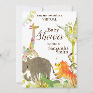 Cute Colourful Jungle Animals Tropical Art Shower  Invitation