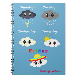 Cute Colourful Kawaii Clouds Weekend TGIF Fri-yay Notebook