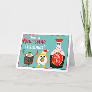 Cute Colourful Kawaii Sushi Pun Raw-some Christmas Holiday Card