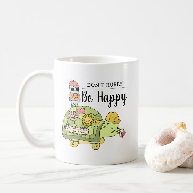 Cute Colourful Kawaii Tortoise Cartoon Be Happy Coffee Mug (With Donut)