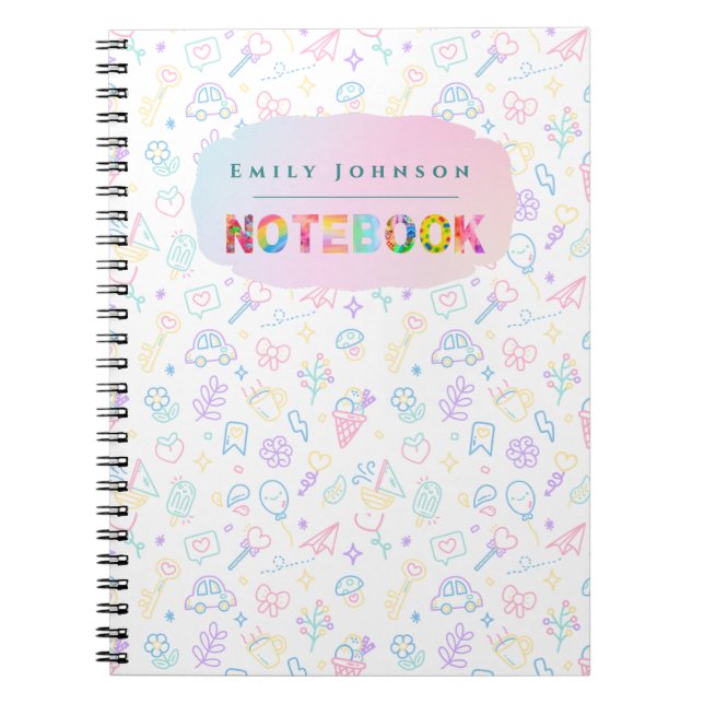 Cute Colourful Kid’s Name Bright Rainbow Colours Notebook (Front)