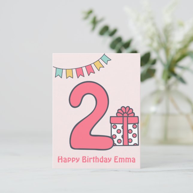 Cute Colourful Kids' 2nd Birthday Postcard (Standing Front)
