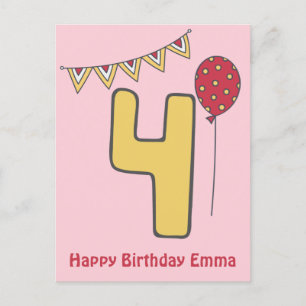 Cute Colourful Kids' 4th Birthday Postcard