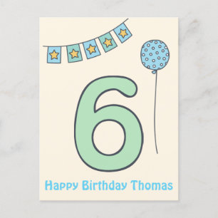Cute Colourful Kids' 6th Birthday Postcard