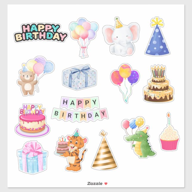 Cute Colourful Kids Birthday Celebration Stickers (Sheet)