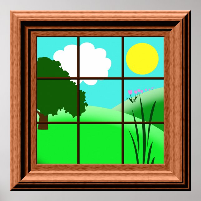 Cute Colourful Kids Cartoon Window View Poster (Front)