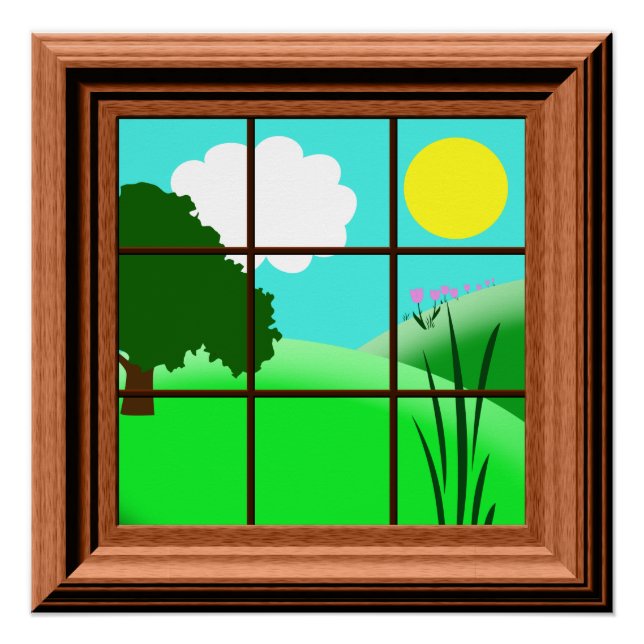 Cute Colourful Kids Fake Window View Cartoon Poste Poster (Front)