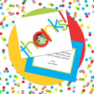 Cute Colourful Kids Photo Thanks Thank You Card