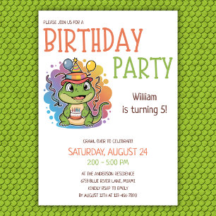 Cute Colourful Kids Reptile Theme Birthday Party Invitation