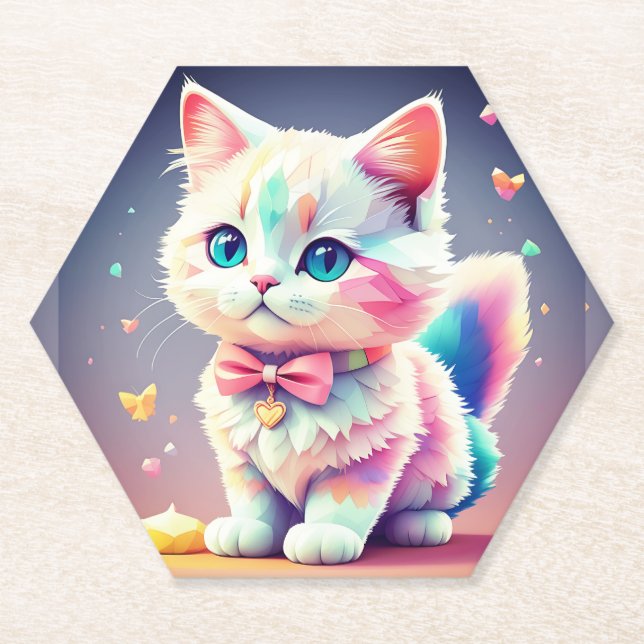 Cute Colourful Kitten-84301 Paper Coaster (Front)