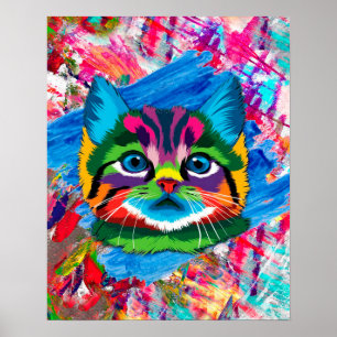 Cute Colourful Kitten Cat Whimsical  Poster