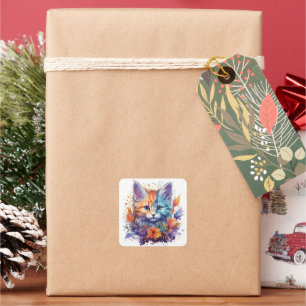 cute colourful kitten square sticker