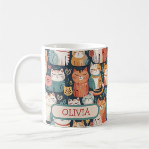 Cute Colourful Kittens Pattern Personalised  Coffee Mug