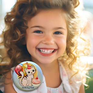 Cute Colourful Kitty Birthday Button