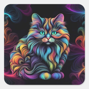 Cute Colourful Kitty Cat Art Square Sticker
