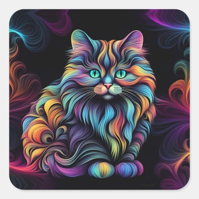 Cute Colourful Kitty Cat Art  Square Sticker (Front)