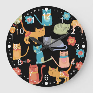 Cute Colourful Kitty Cats Gifts for Cat Lovers Large Clock